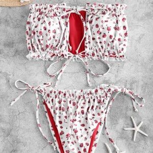 Zaful Floral Frilled Tie Bikini NWT | Medium